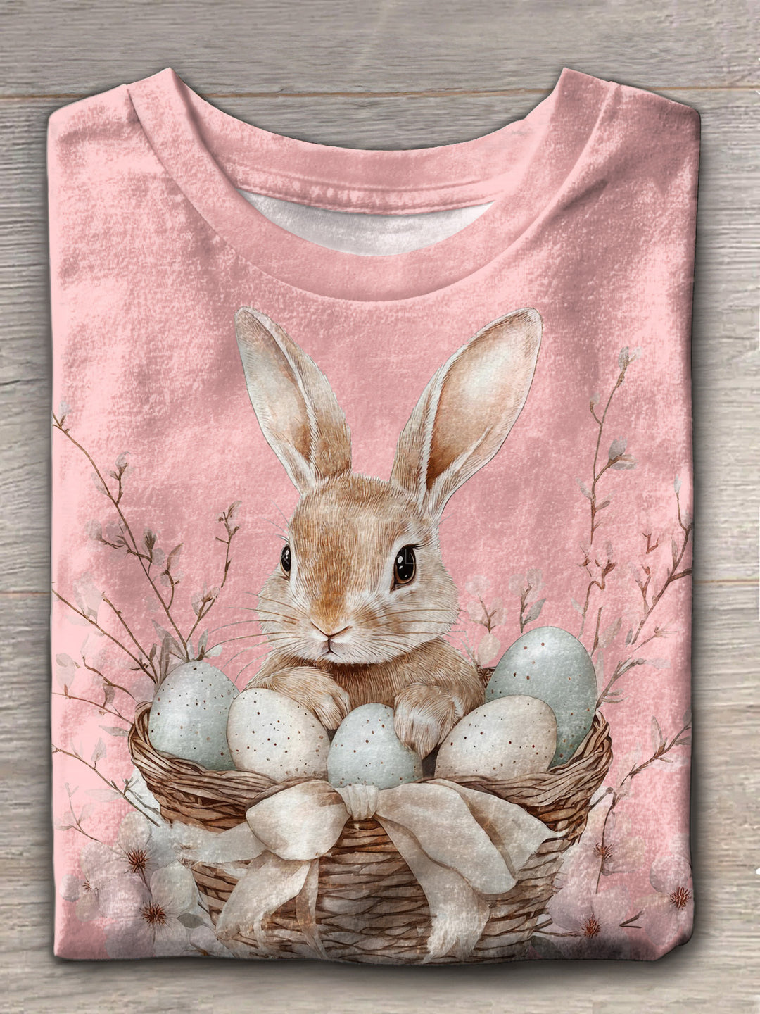 Easter Day Bunny In Basket Crew Neck T-shirt