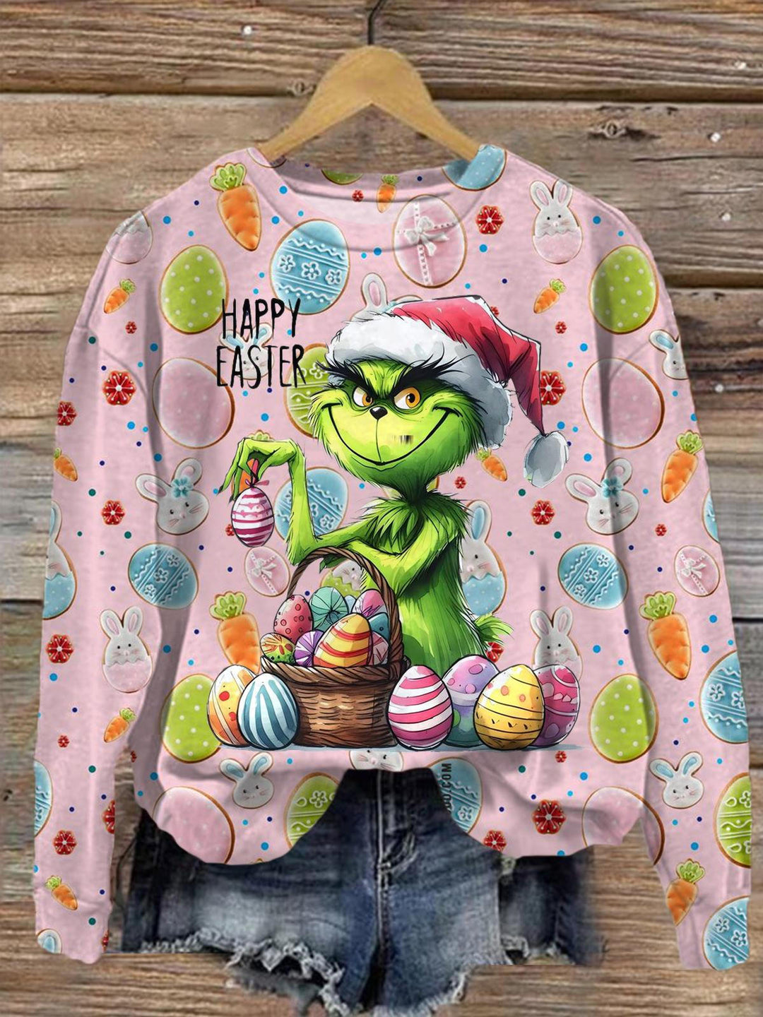 Happy Easter Printed Long Sleeve Casual Top