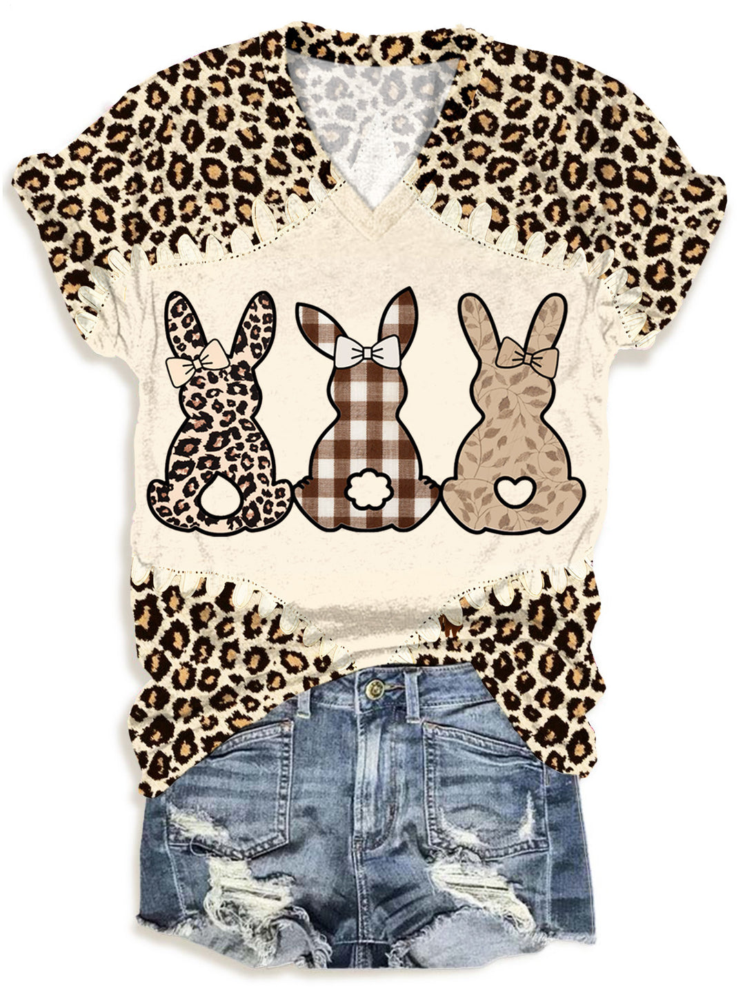 Girly Easter Leopard Print V-neck T-Shirt