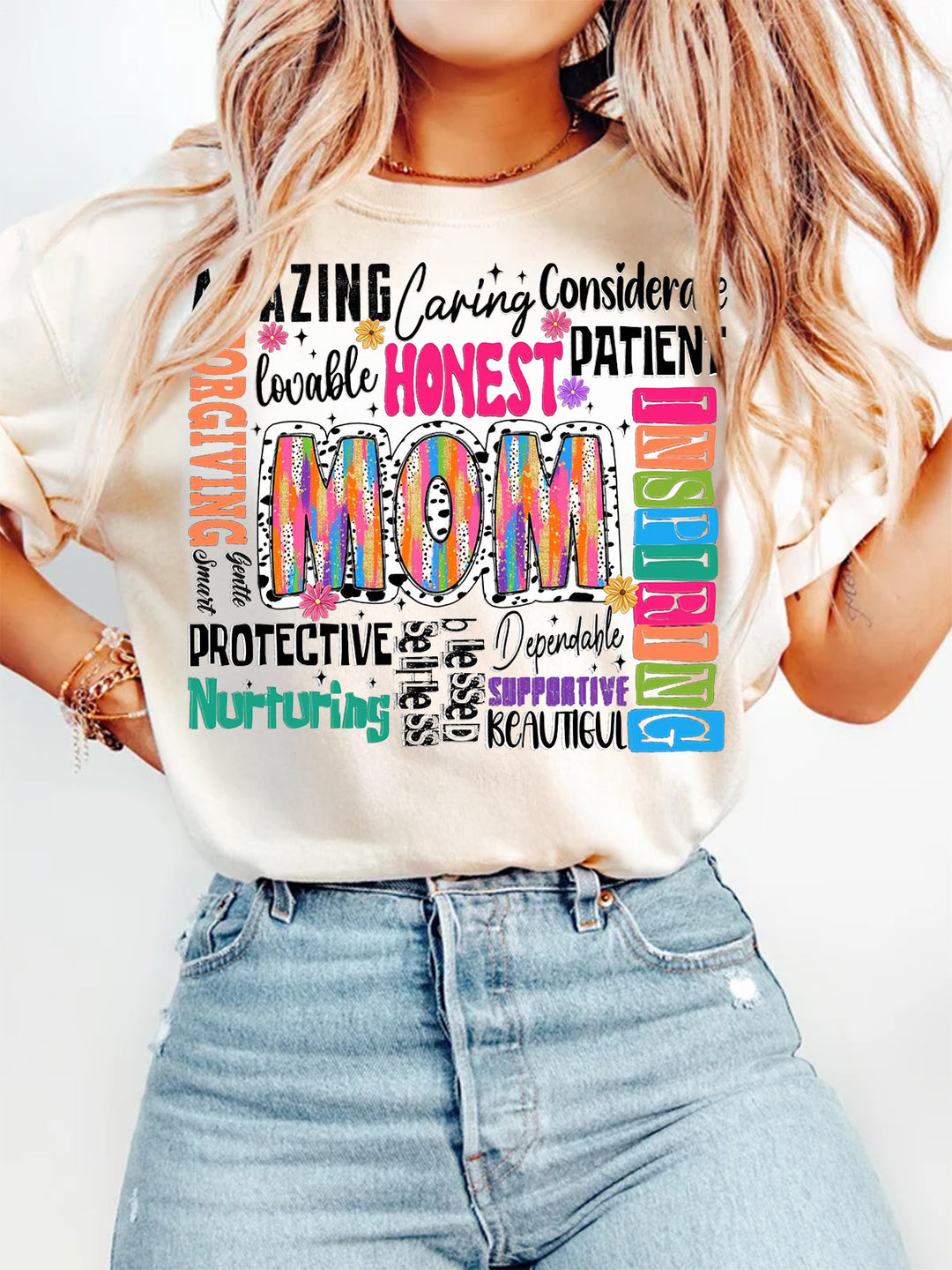 Mother's Day Retro Mama Quotes Crew Neck T-shirt