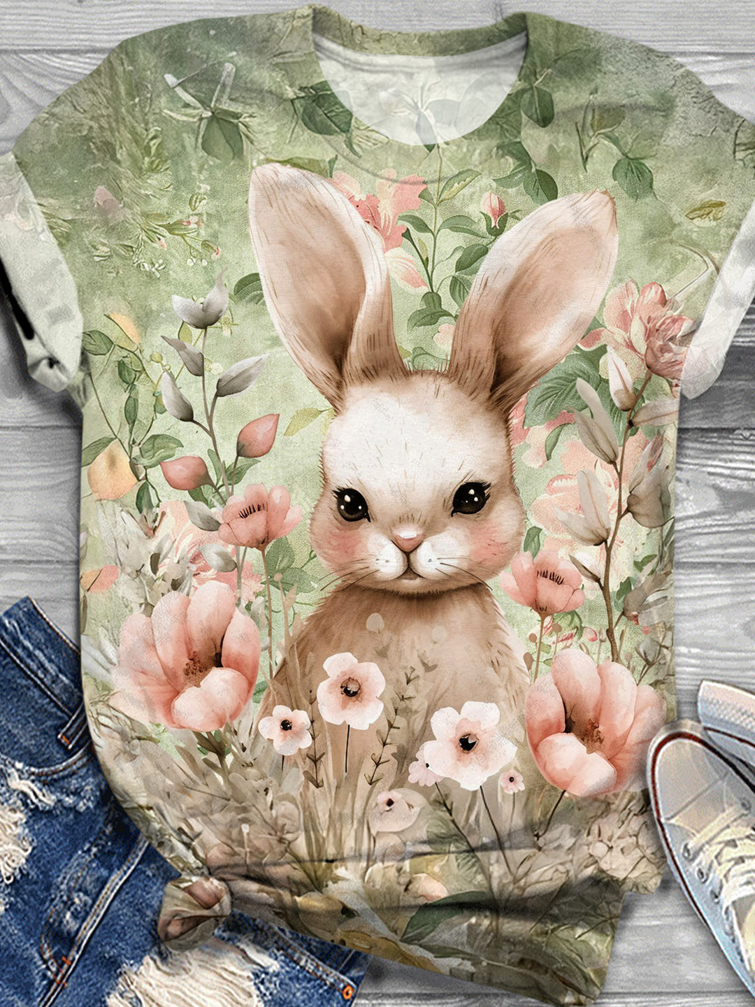 Cute Easter Bunny Crew Neck T-shirt