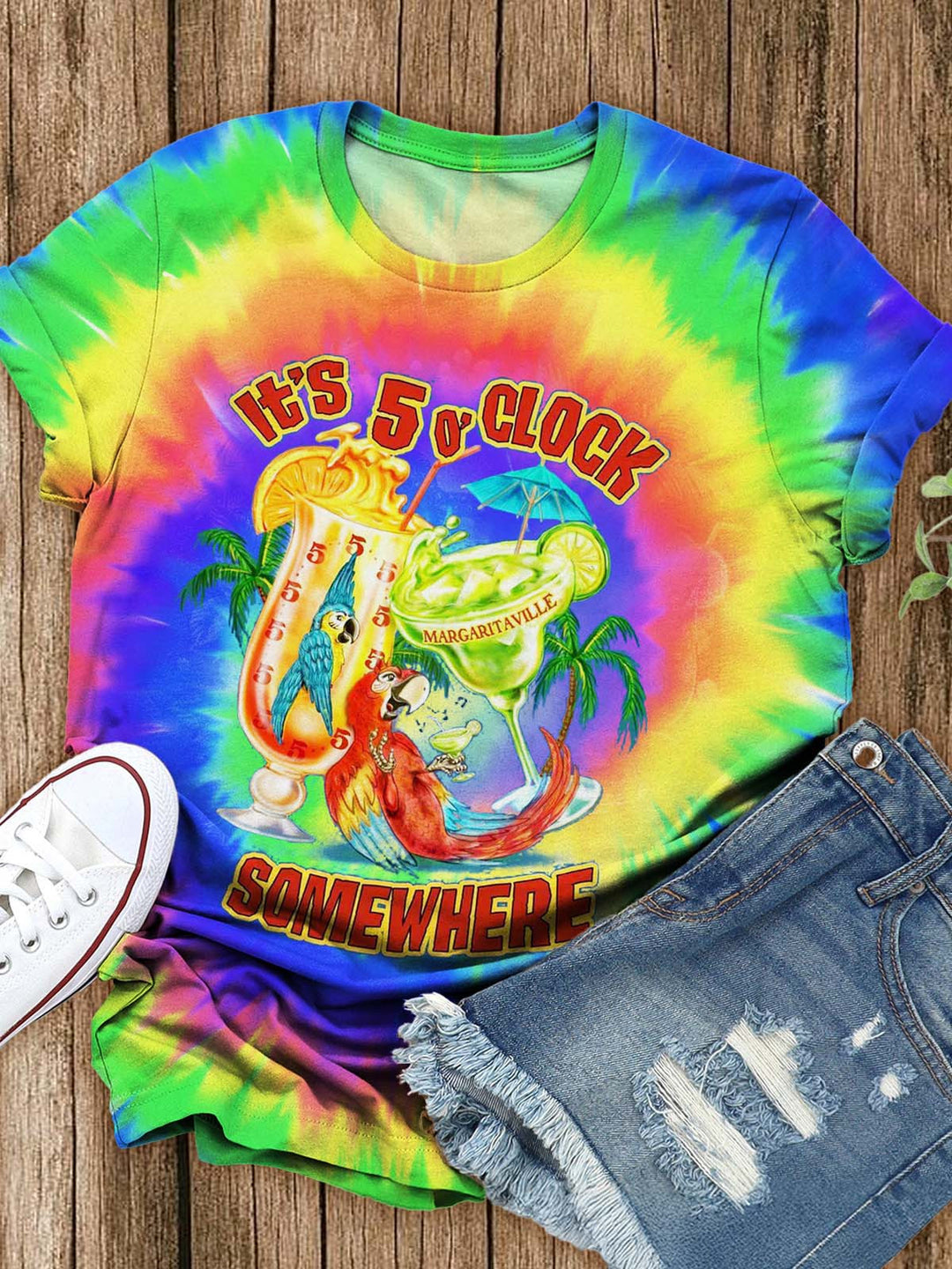 It's 5 O'Clock Somewhere Tie Dye Holiday Crew Neck T-shirt