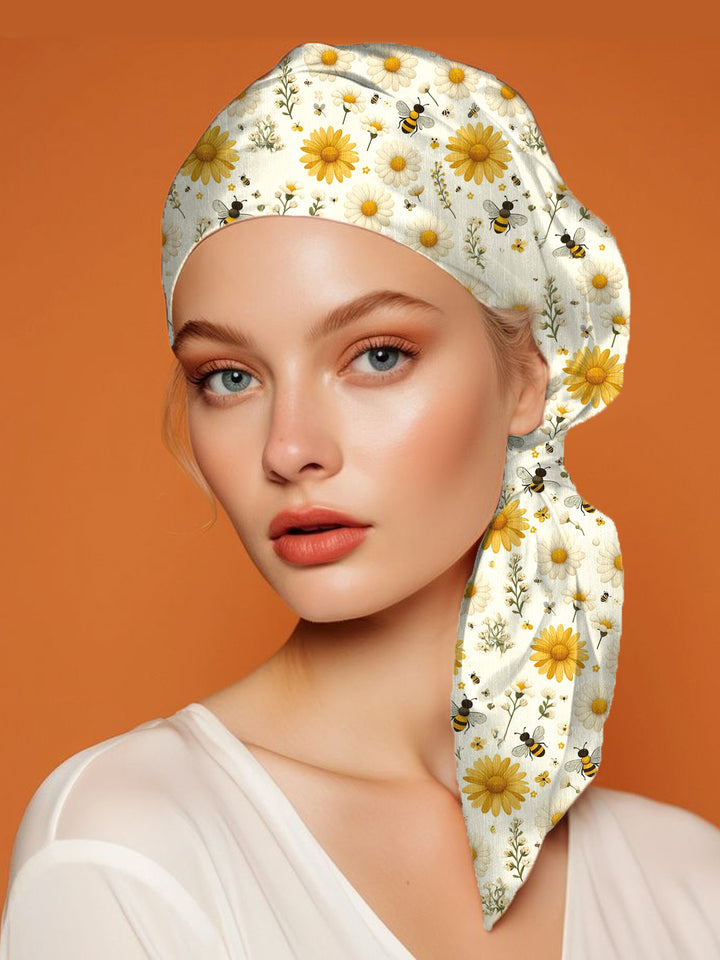 Sunflower And Daisy Print Triangular Headscarf