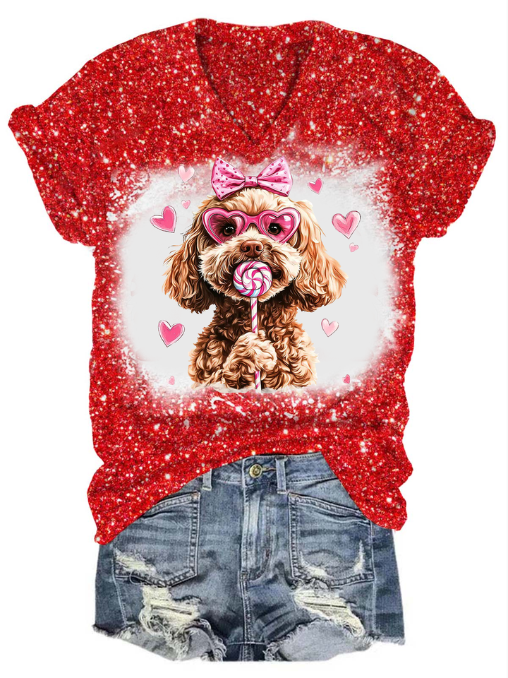 Goldendoodle Coquette Valentines V-Neck T-Shirt