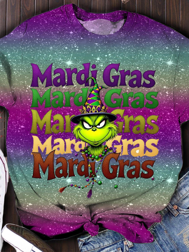 Mardi Gras Green Guy Printed T-shirt