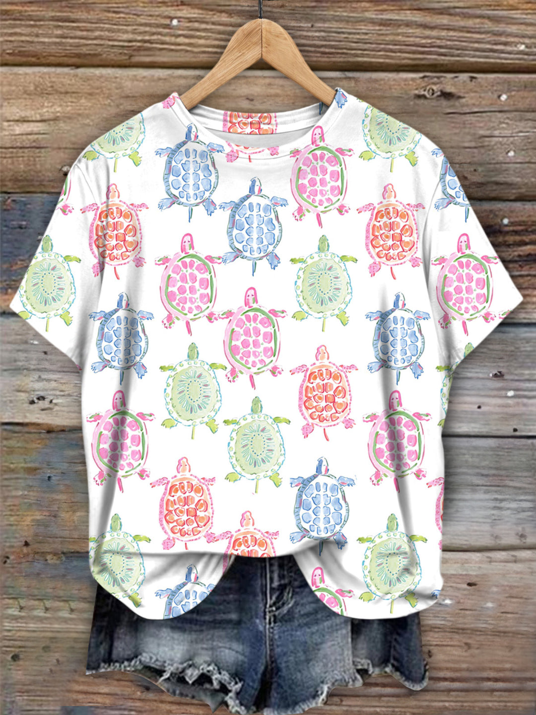 Colorful Turtle Vacation Crew Neck T-shirt