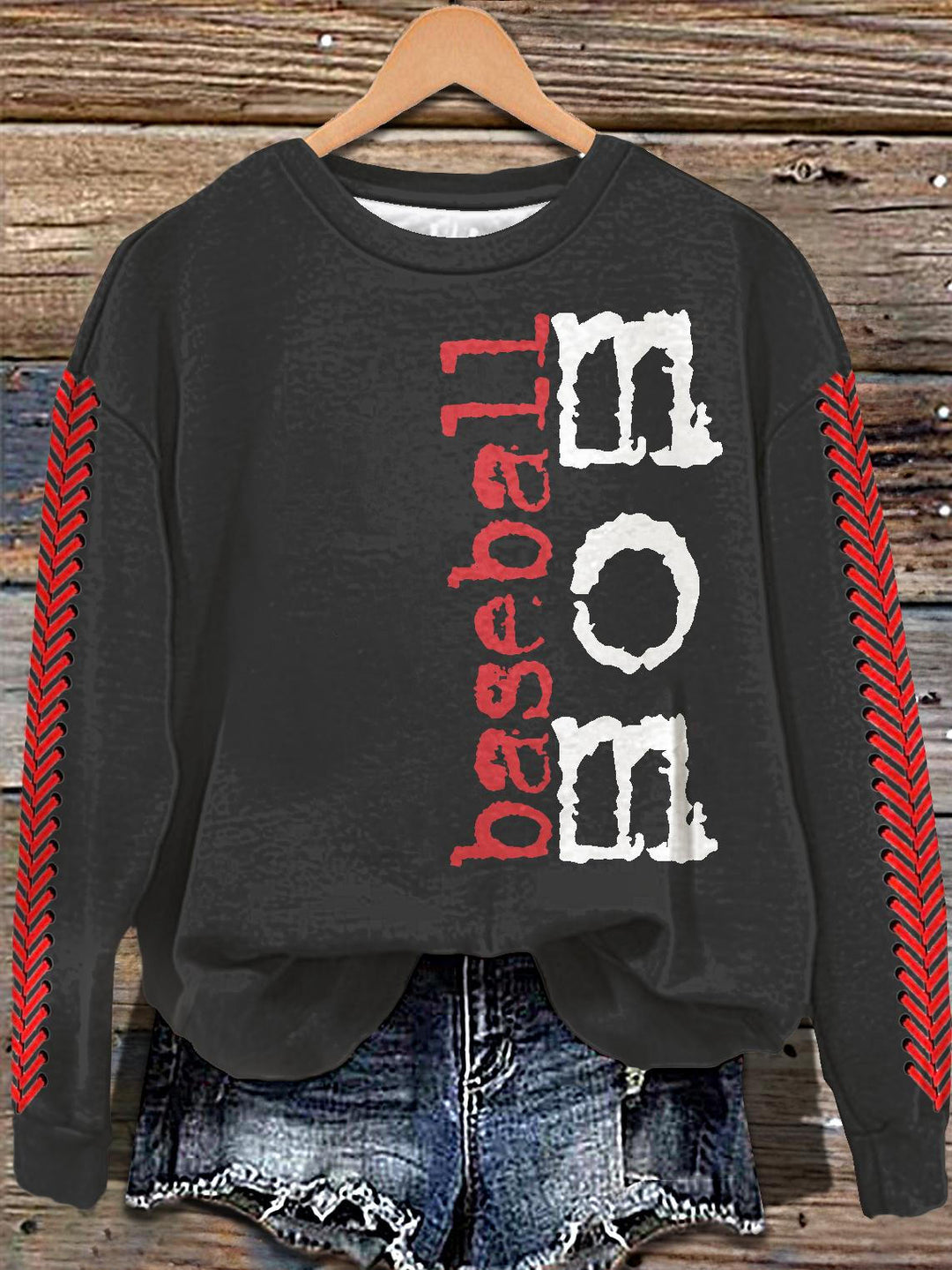 Retro Fashion Baseball Mom Printed Long Sleeve Casual Top