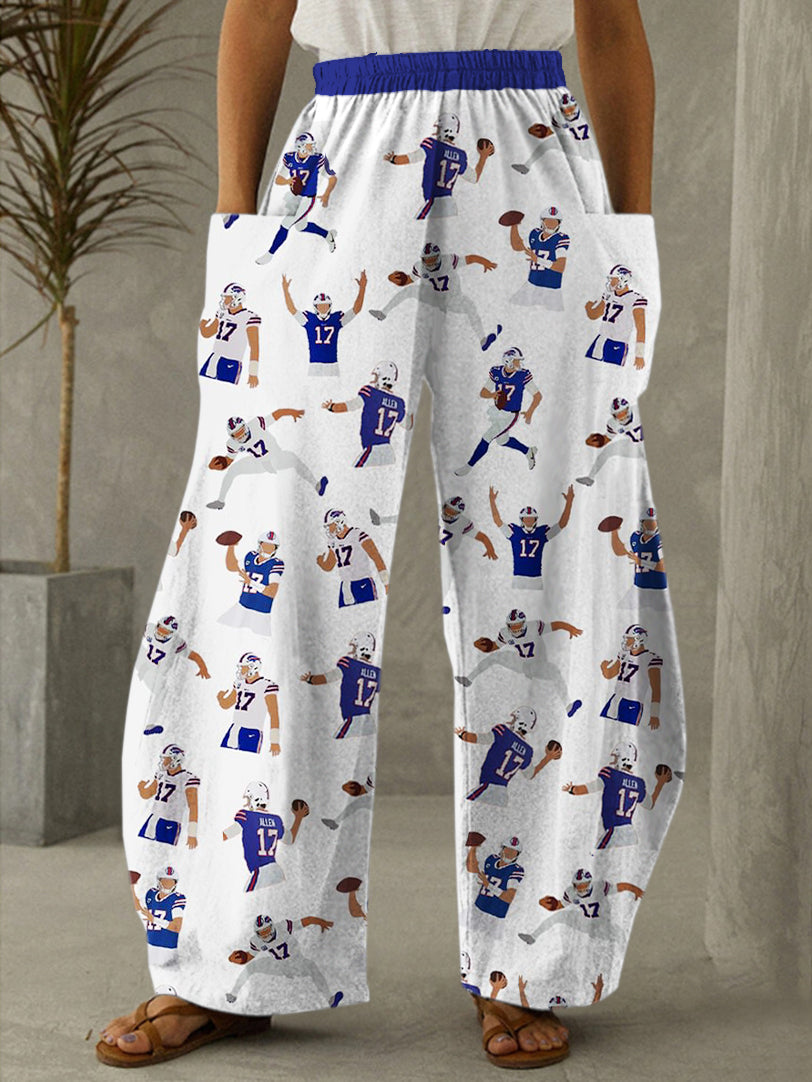 Football Vintage Print Casual Pants