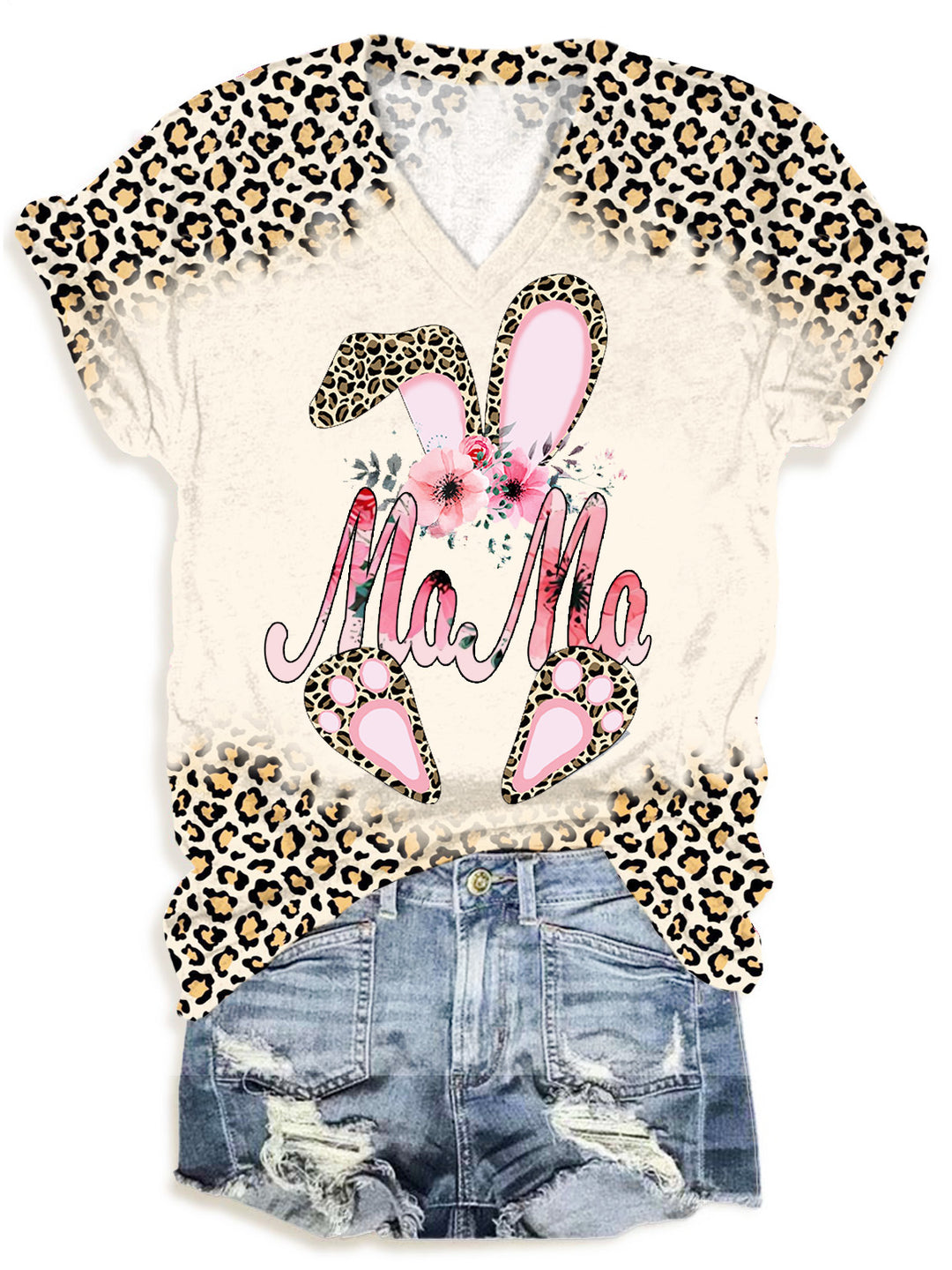 Leopard Mama Easter Day V-neck T-Shirt