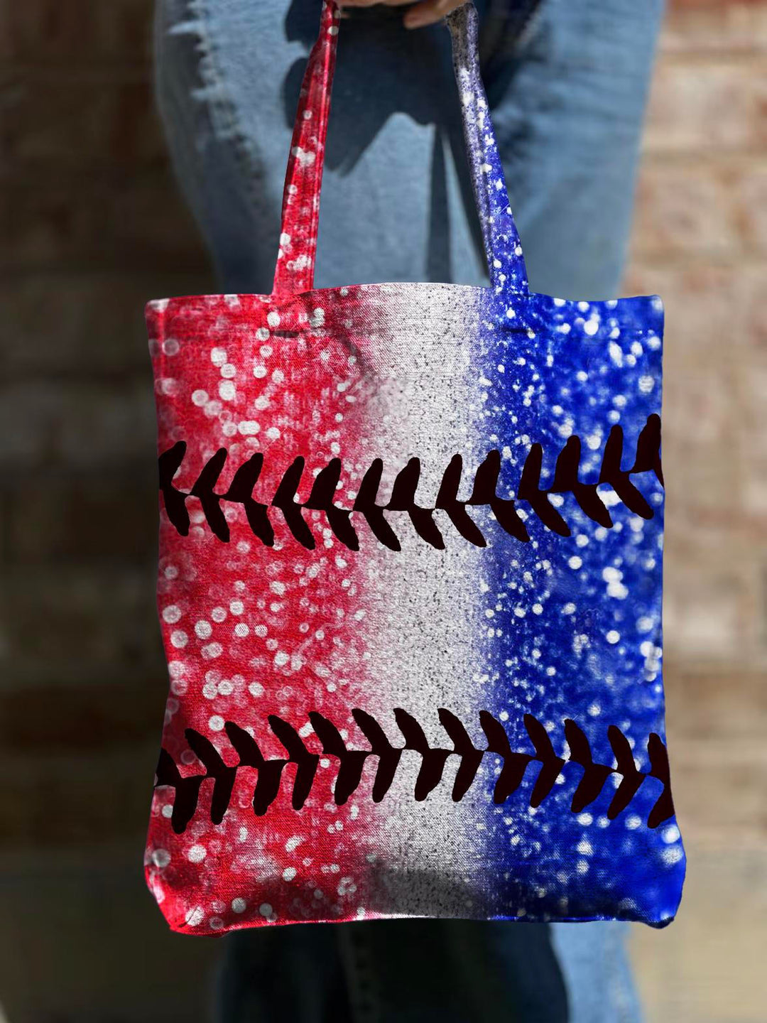 Colorful Gradient Fan Baseball Print Shoulder Zipper Canvas Bag