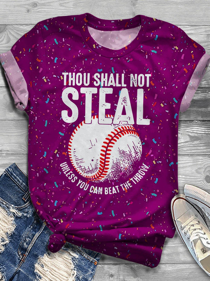 Retro Fashionable Baseball Print Crew Neck T-shirt