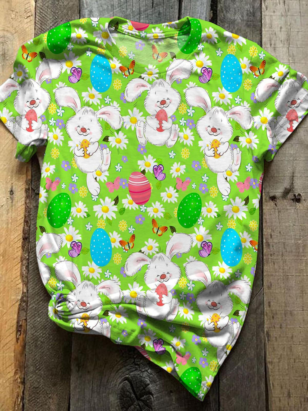 Happy Easter Bunny Eggs Printed T-shirt