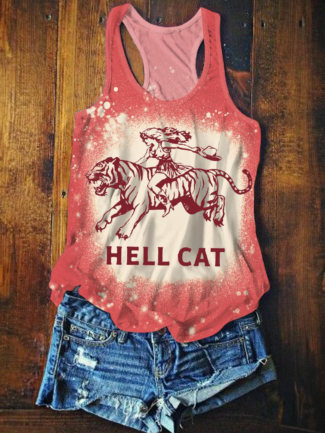 Hello Cat Western Denim Tiger Print Casual Vest