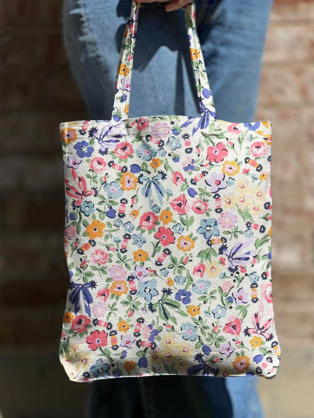 Summer Leisure Vacation Flower Print Shoulder Zipper Canvas Bag