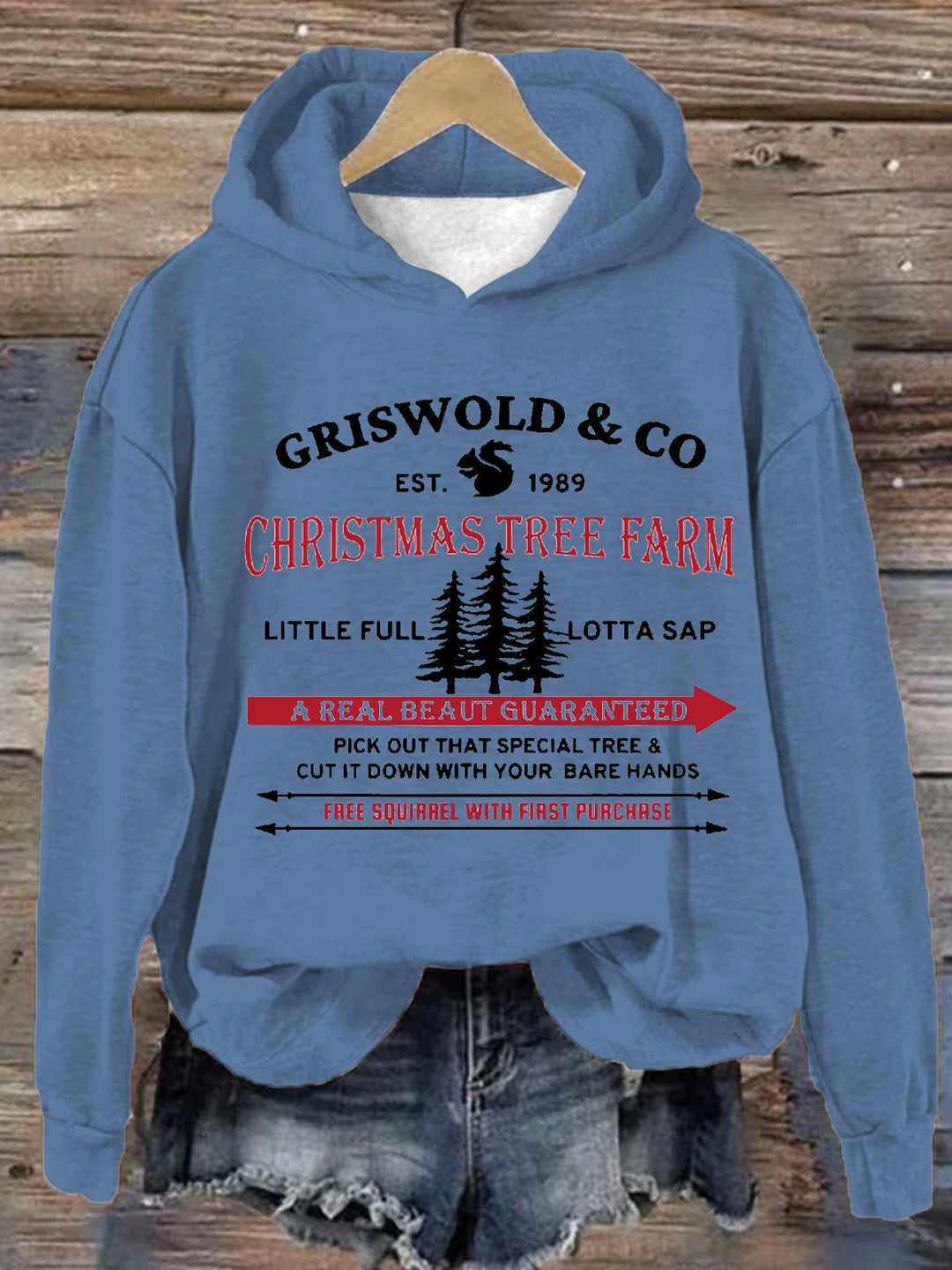 Griswold Co Tree Farm Since 1989 Vintage Long Sleeve Printed Hoodie