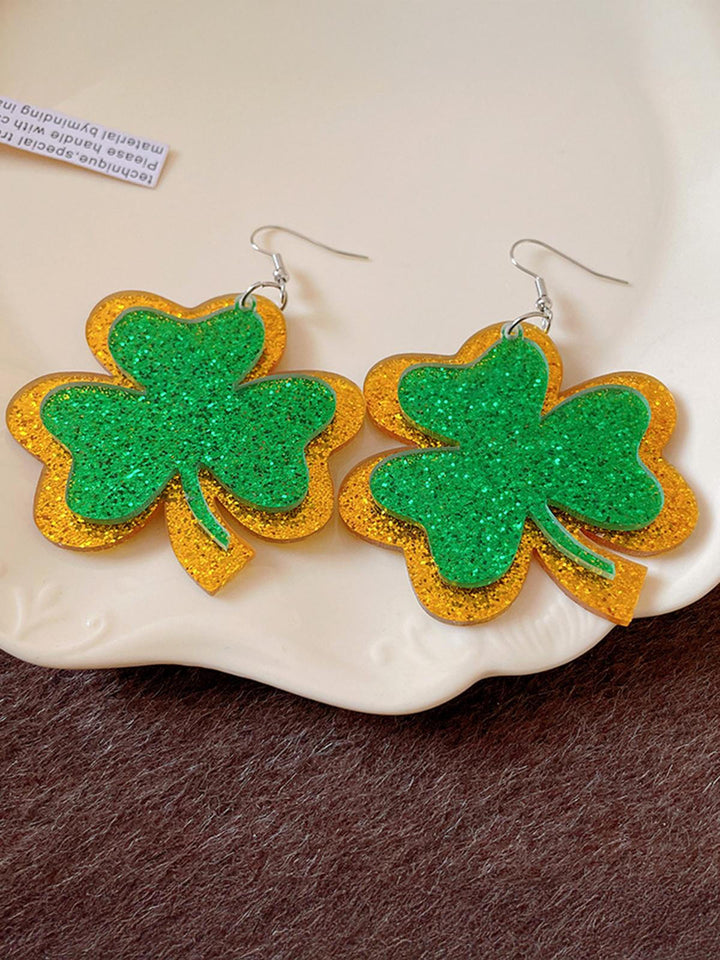 St. Patrick's Day Acrylic Earrings Green Four Leaf Clover