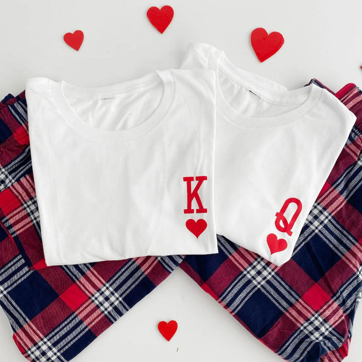 King And Queen Set Valentines Day Couple Crew Neck T-shirts