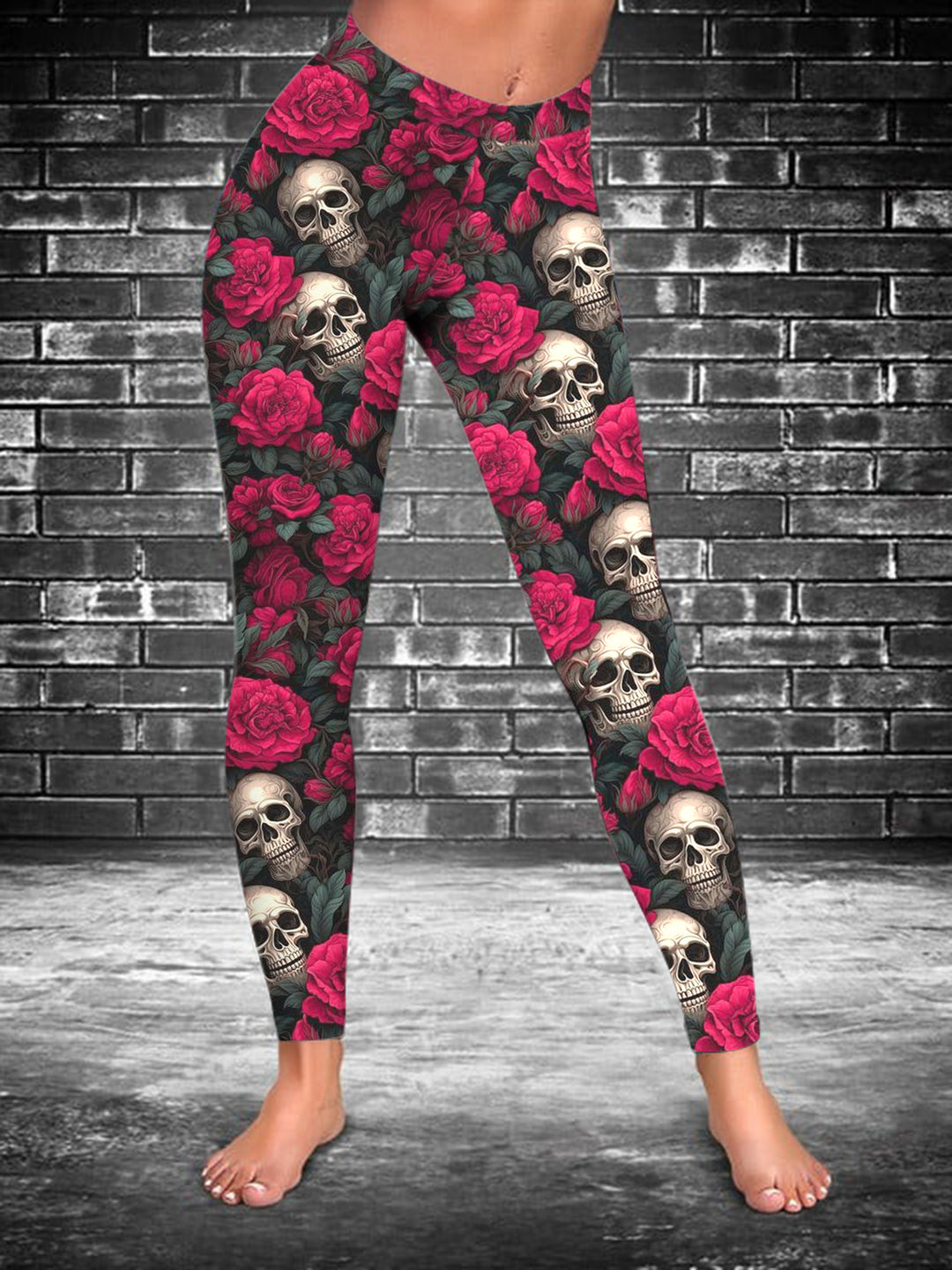 Skull Flower Print Leggings