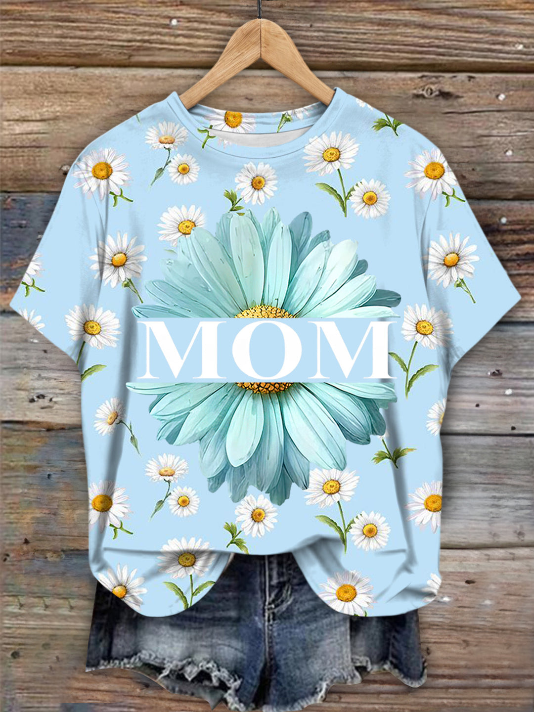 Mother's Day Daisy Print Crew Neck T-shirt