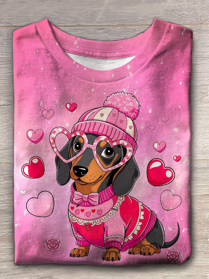 Women's Valentine Dachshund Dog Crew Neck T-shirt