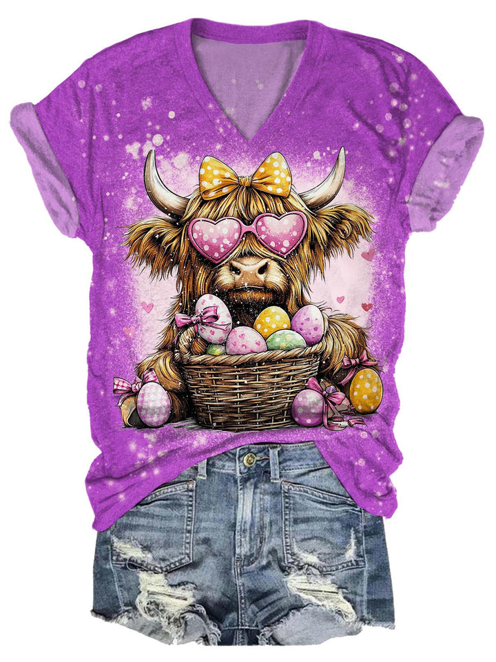 Easter Day Happy Cow Egg Fun Print T-shirt