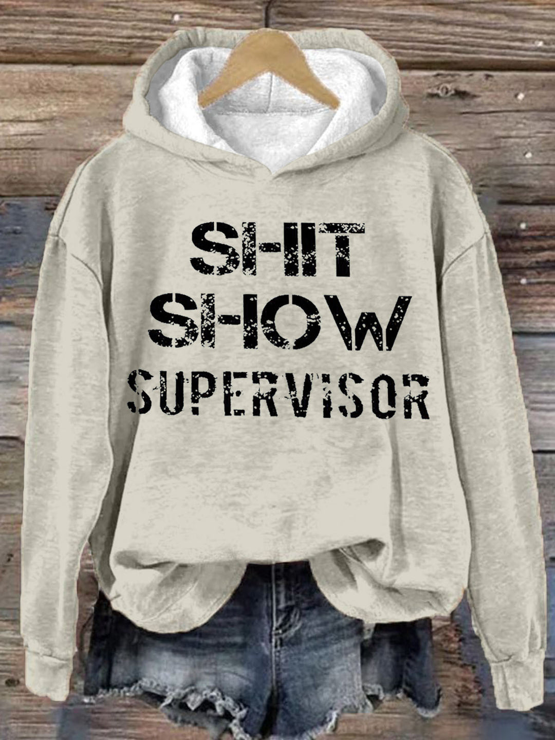 Shit Show Letter Print Long Sleeve Printed Hoodie