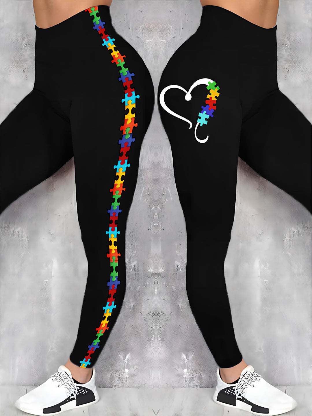 Autism Awareness Heart Jigsaw Print Slim Fit Leggings