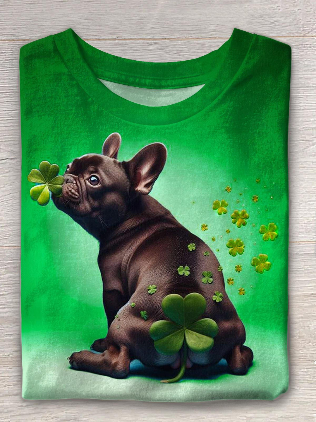 St. Patrick's Clover Puppy Fart Print Crew Neck T-shirt