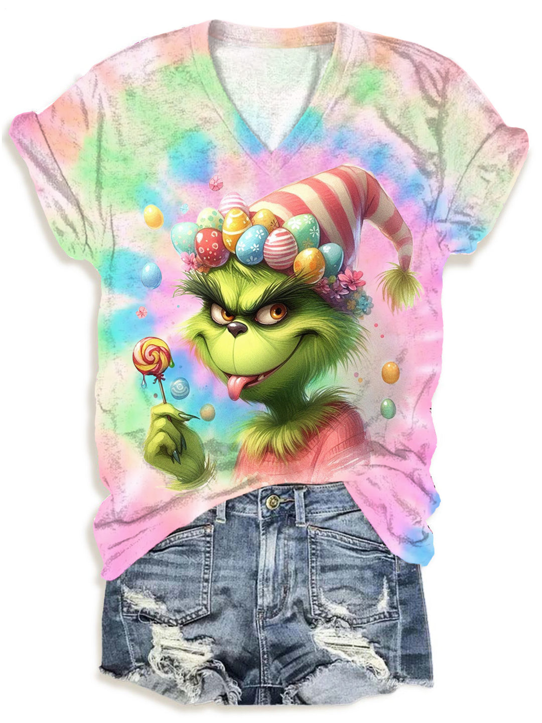 Movie Character Eating A Lollipop Easter Day V-neck T-Shirt