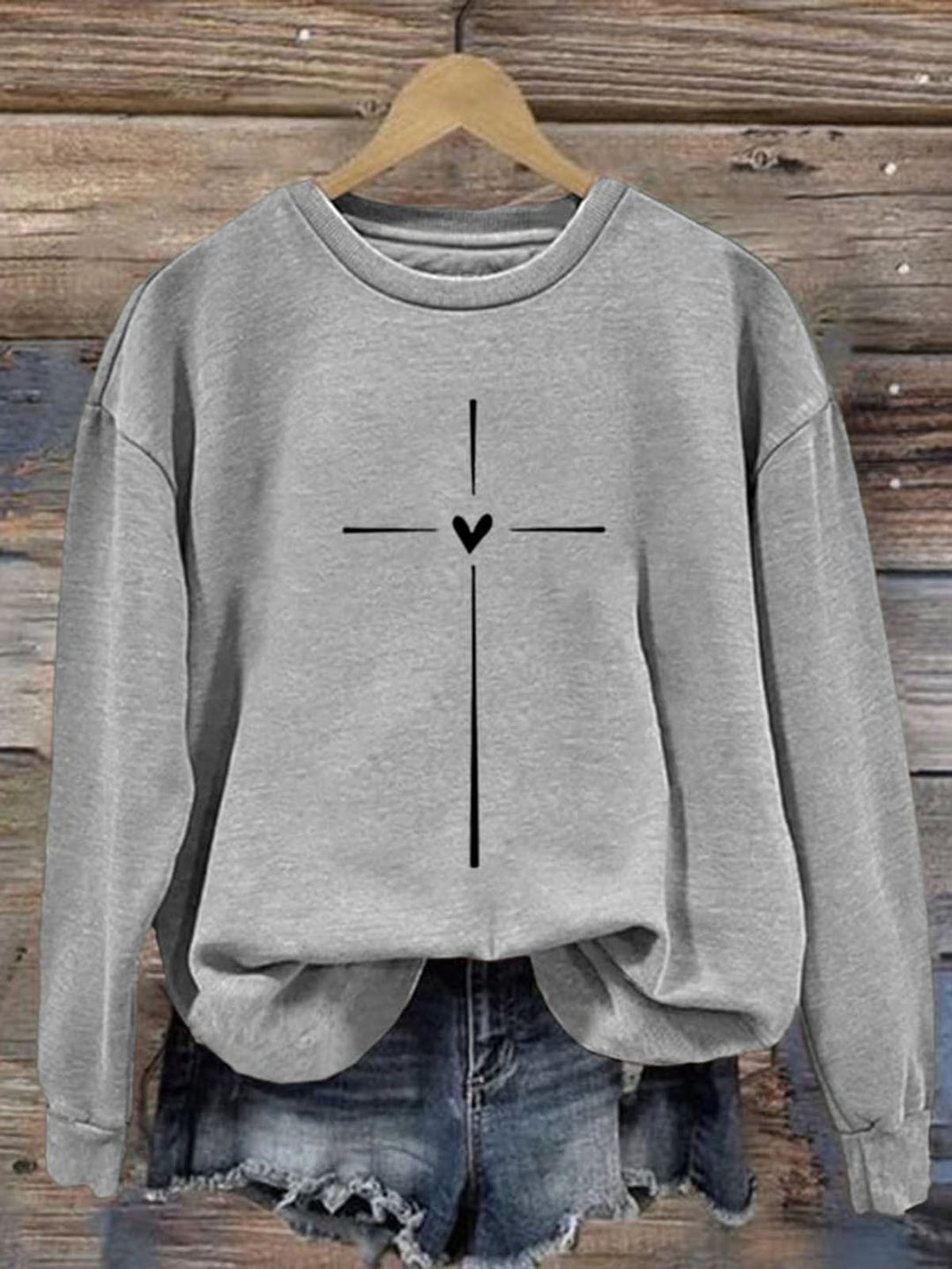 Christian Cross Printed Long Sleeve Casual Top