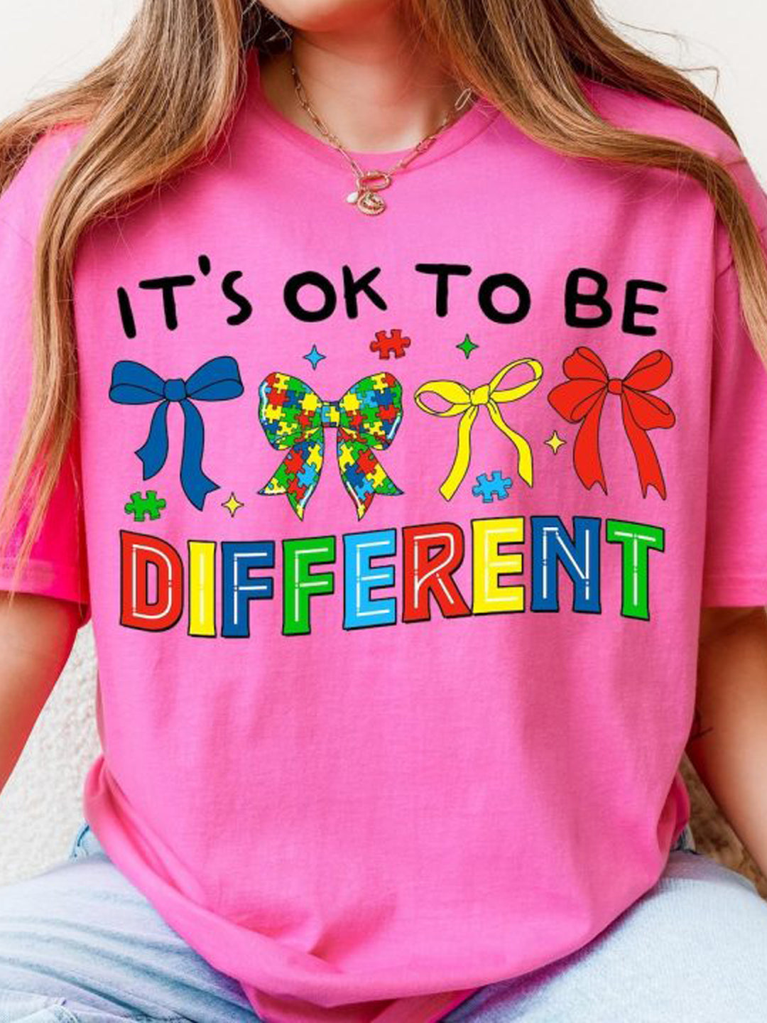 It's Ok To Be Different Autism Awareness Crew Neck T-shirt