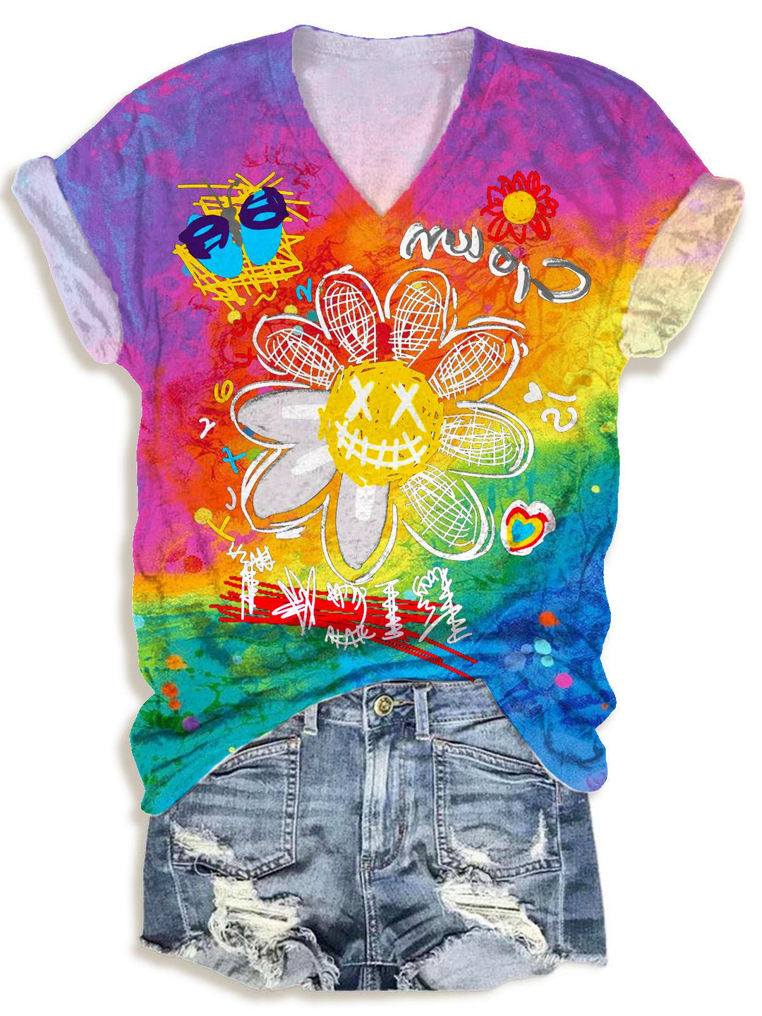 Spring And Summer Daisy V-neck T-Shirt