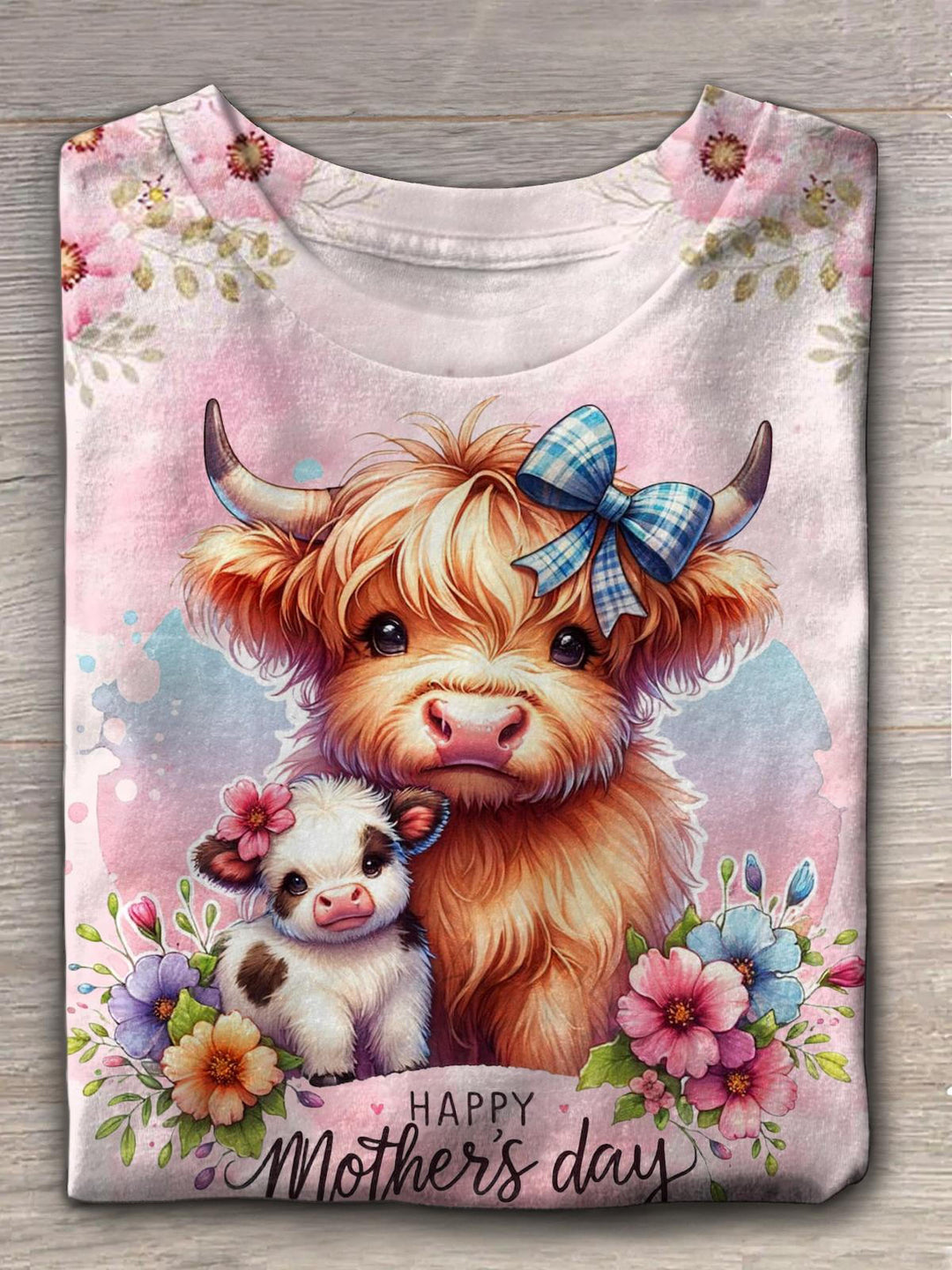 Highland Cow Mother's Day Crew Neck T-shirt