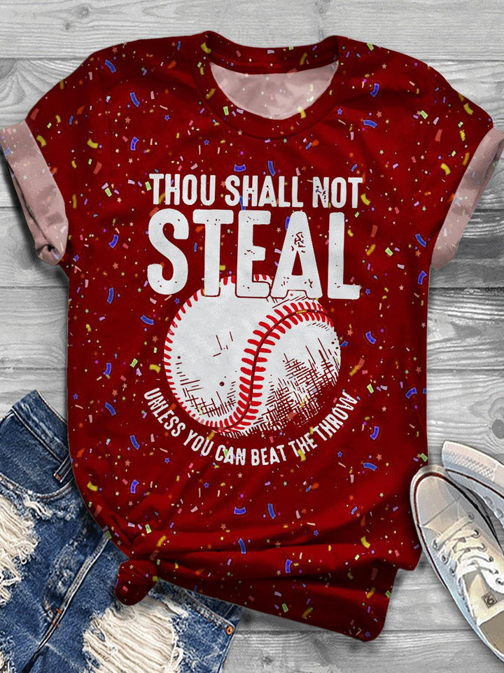 Retro Fashionable Baseball Print Crew Neck T-shirt