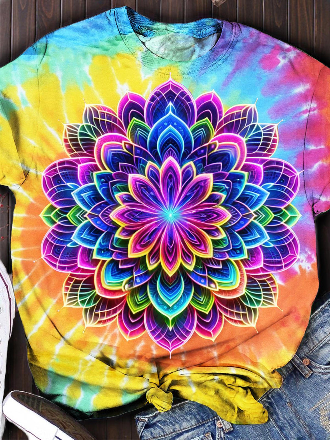 Mandala Tie Dye Print Casual Top