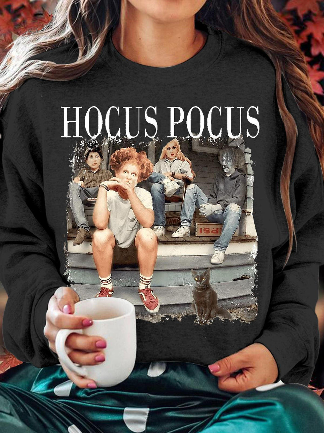 Women's Halloween Retro Hocus Pocus Round Neck Long Sleeve Top