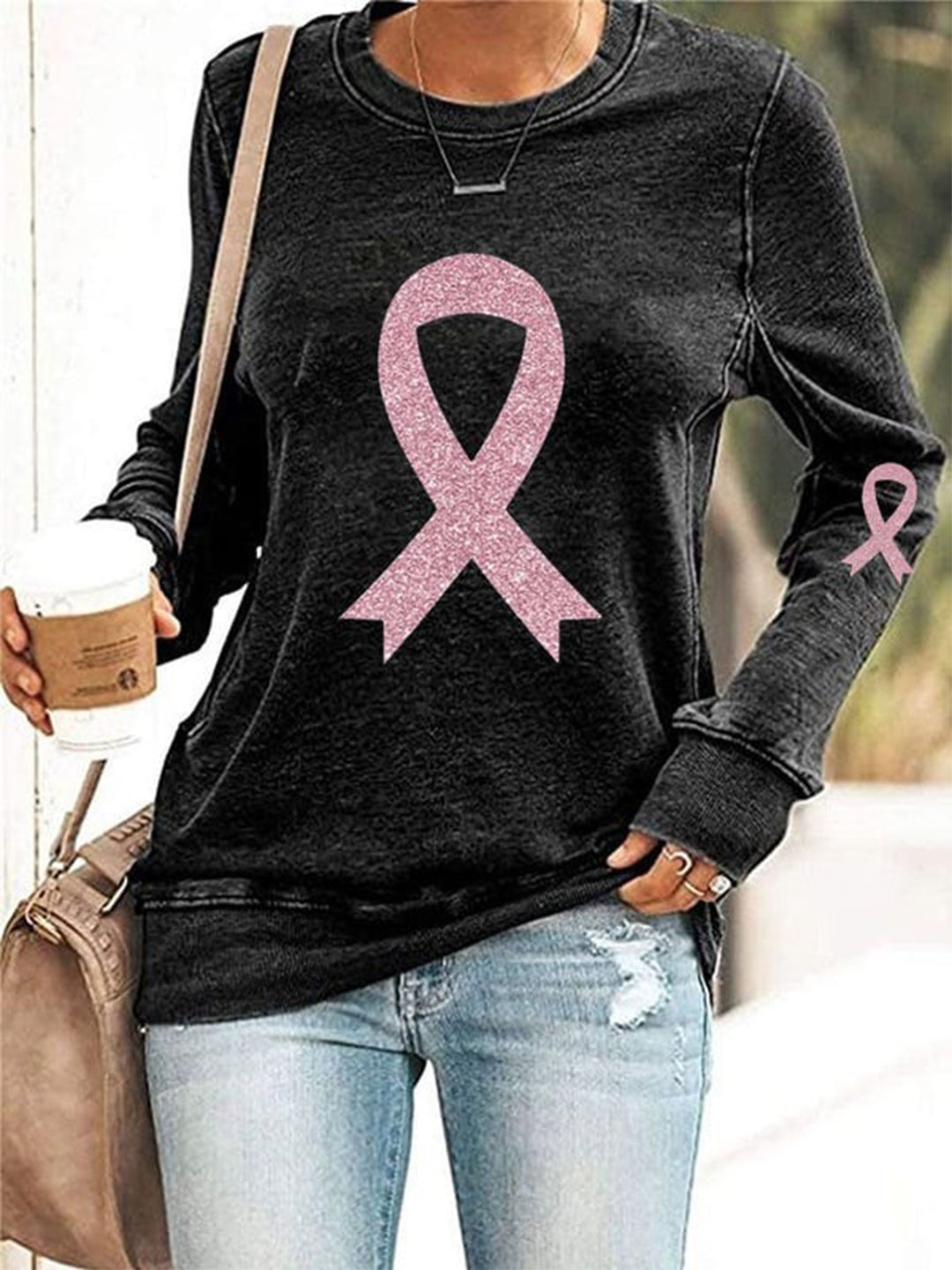 Breast Cancer Element Long Sleeve Casual Top