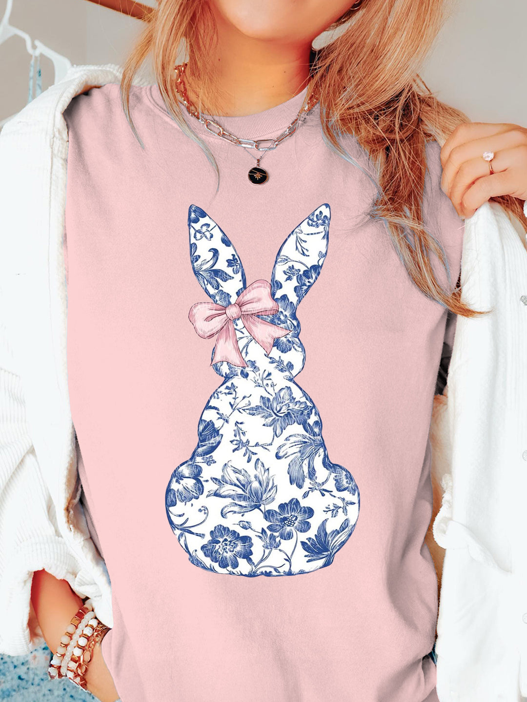 Coquette Bow Easter Bunny Crew Neck T-shirt