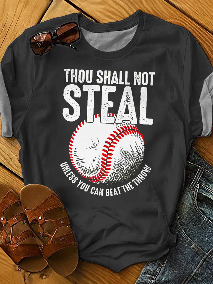 Fun Baseball Vintage Print Crew Neck T-shirt