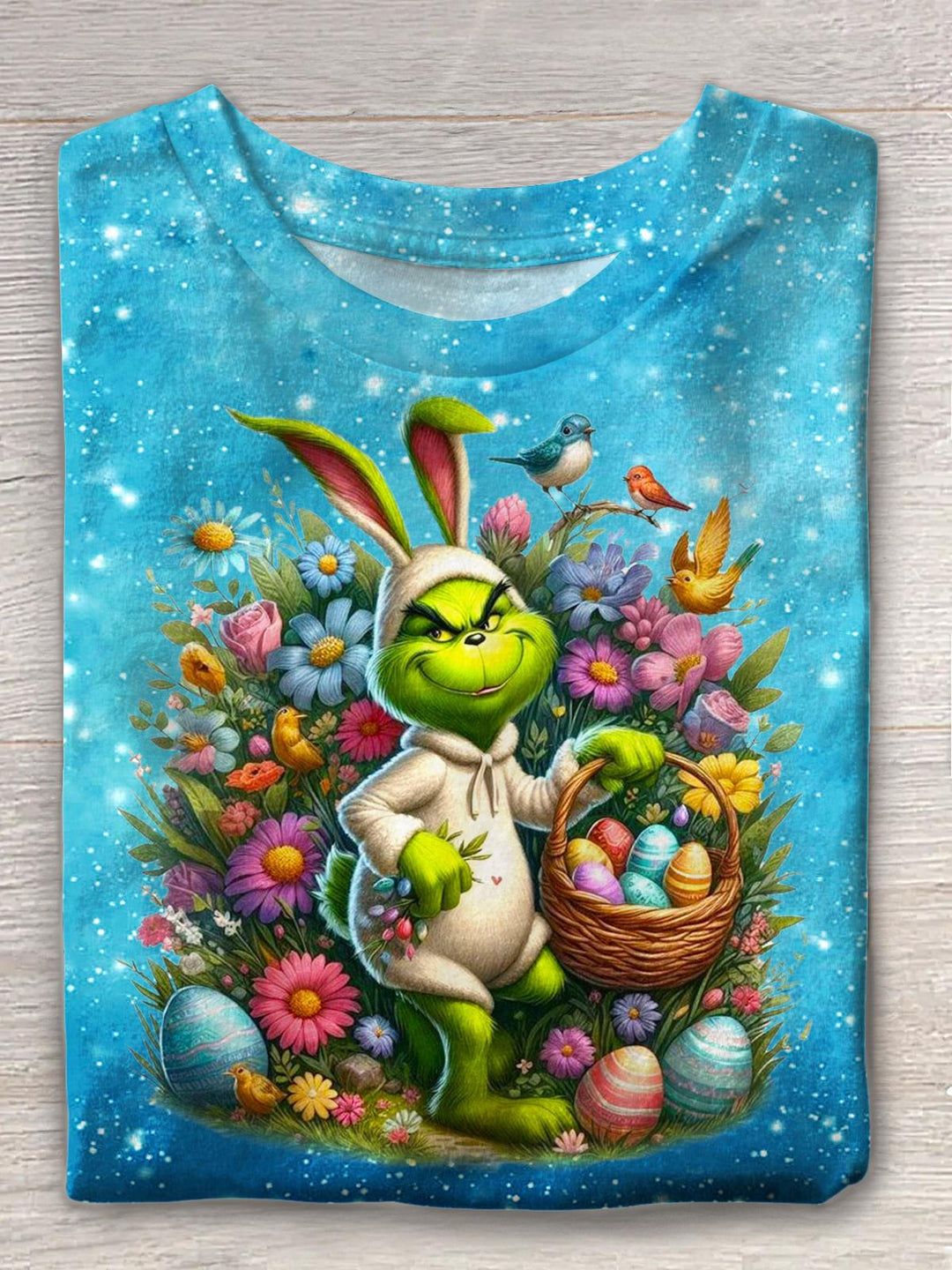 Easter Funny Cartoon Character Egg Crew Neck T-shirt