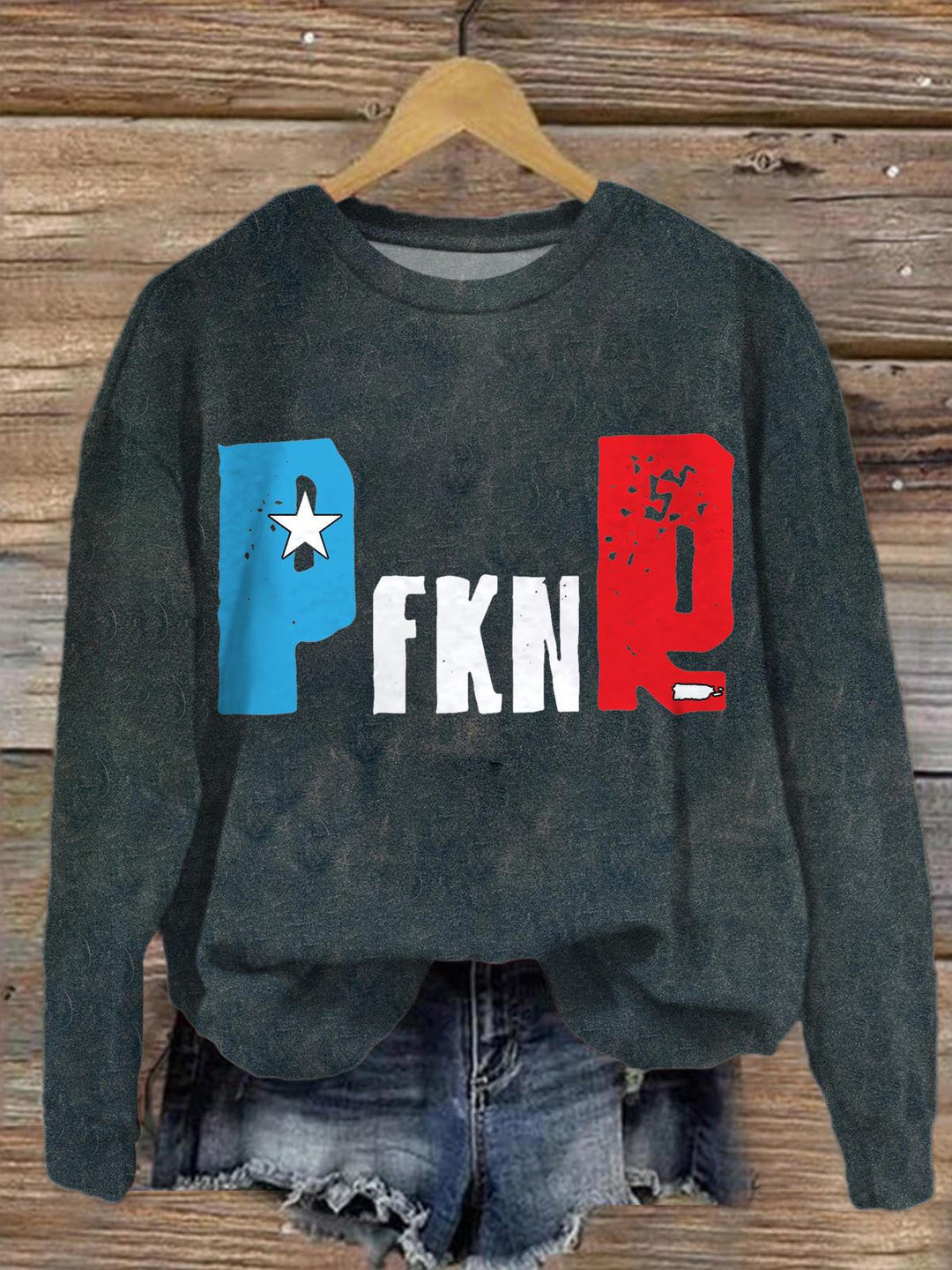 Puerto Rico Pfknr Printed Long Sleeve Casual Top