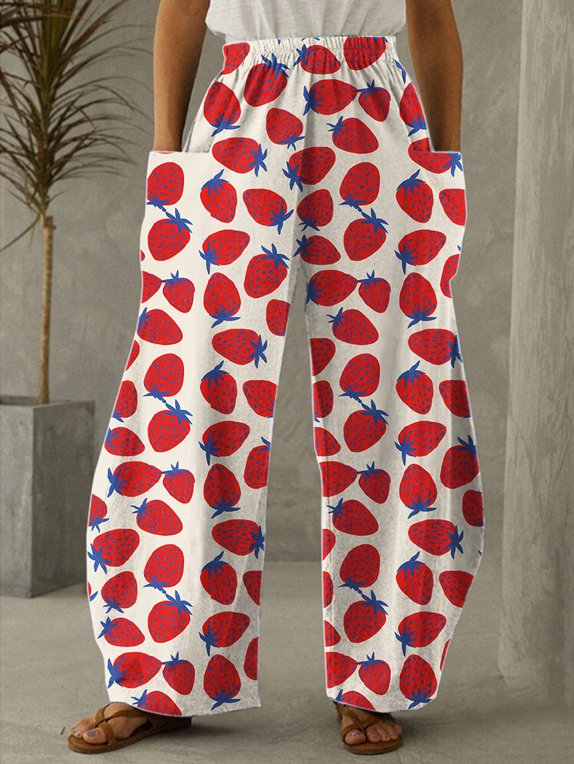 Sweet Strawberry Print Casual Pants