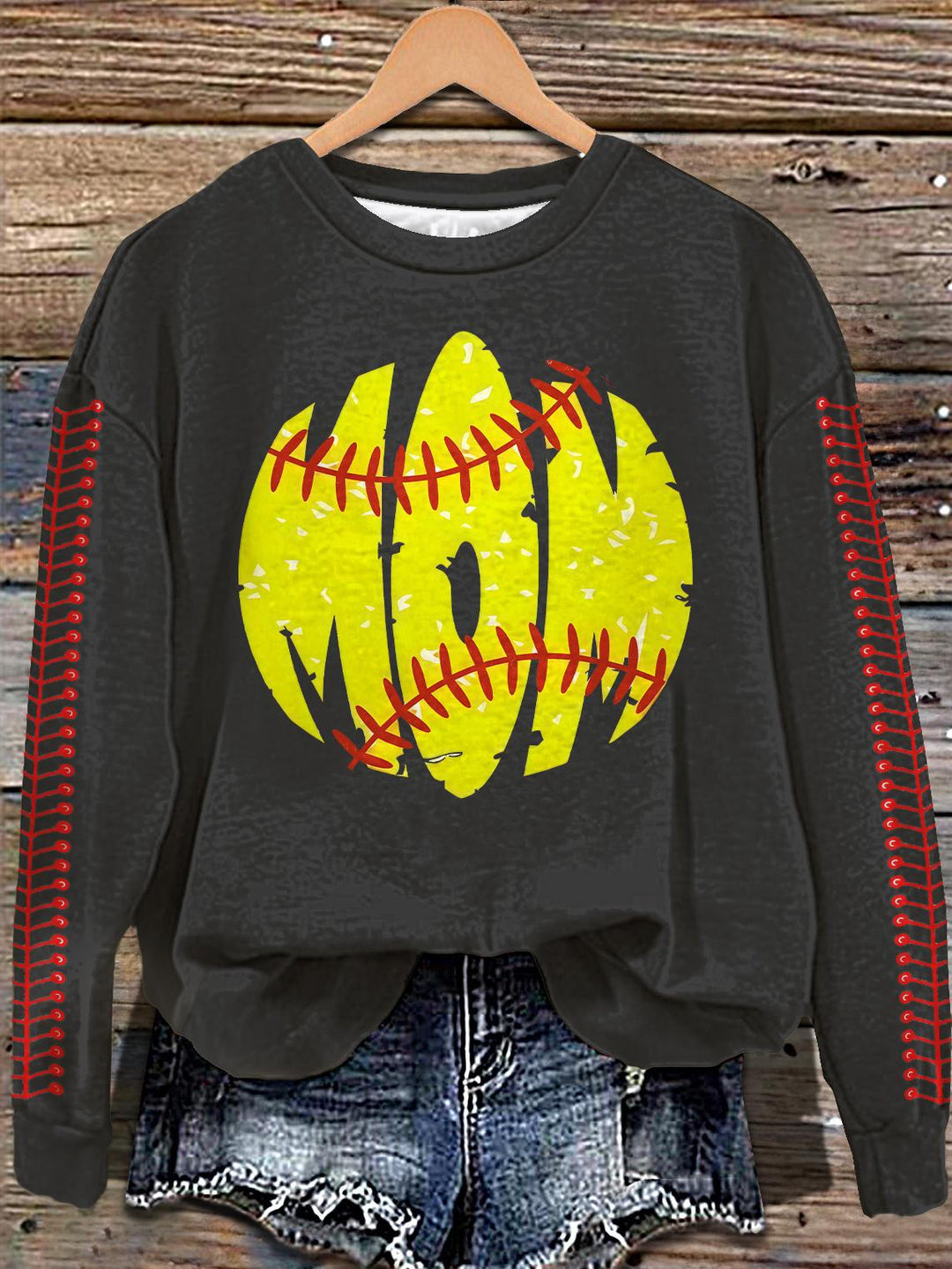 Vintage Baseball Mom Print Long Sleeve Casual Top