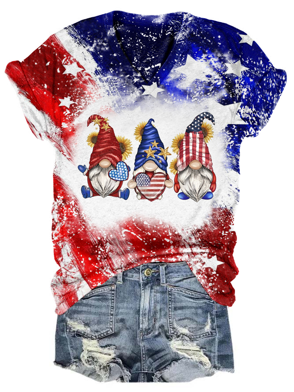 Star Stripe Gnomes USA Flag V Neck T-shirt – Wonder closets