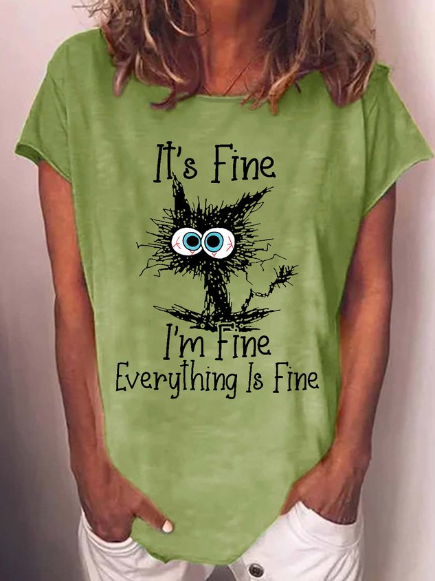 Womens Funny Letter I Am Fine Short Sleeve T-Shirt