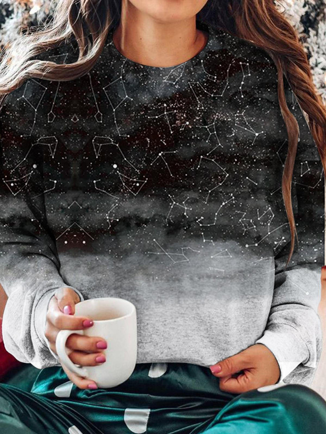 Women's Starry Sky Gradient Print Long Sleeve Top