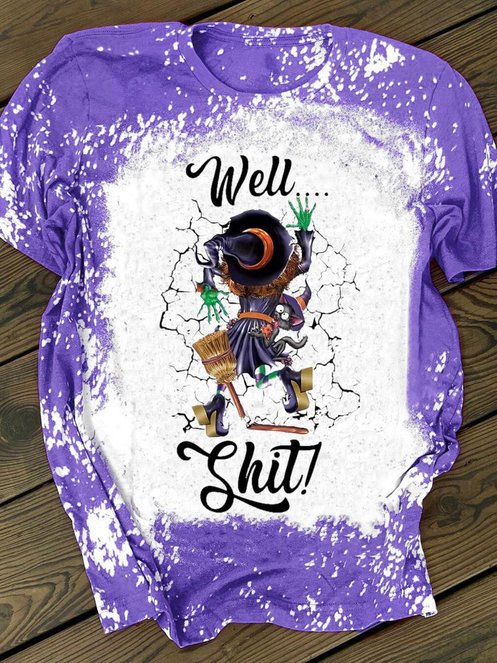 Funny Witch Halloween Tie Dye Print Round Neck Short Sleeve T-Shirt