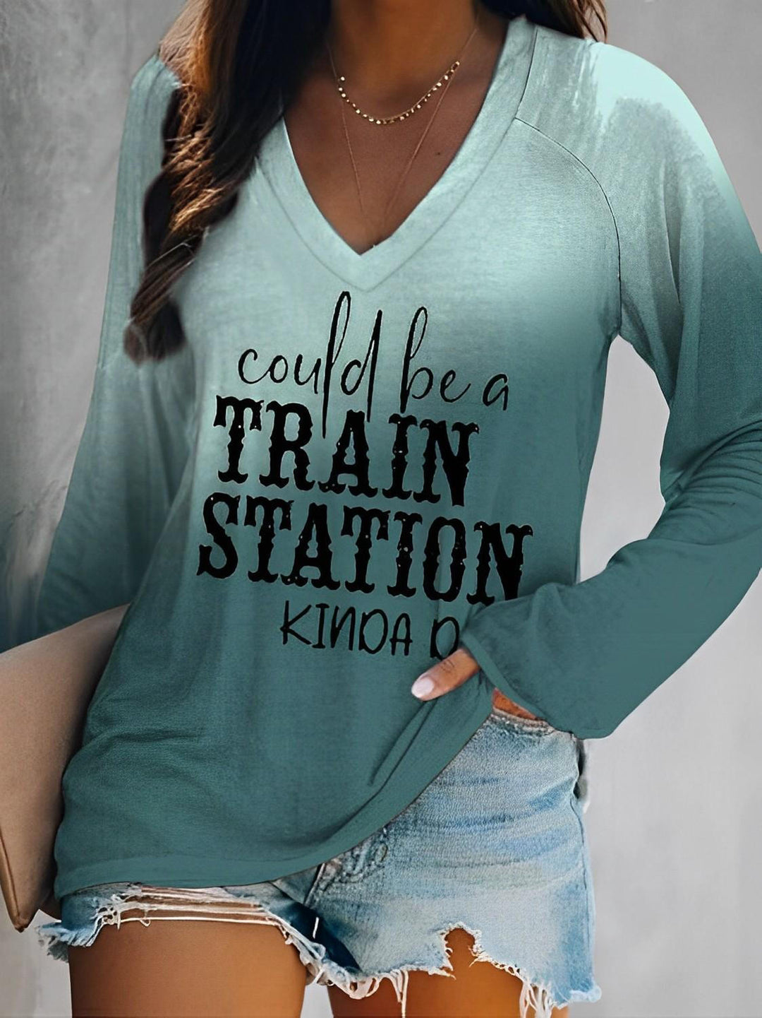 Could Be A Train Station Kinda Day V Neck Long Sleeve T-Shirt