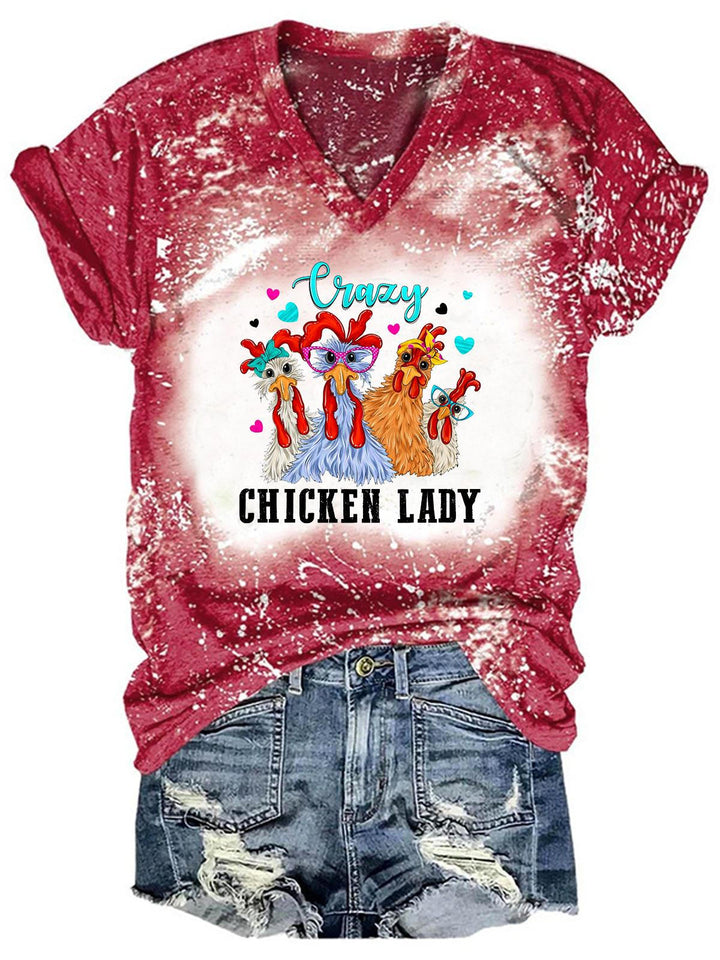 Women's Funny Chicken Print Tie Dye T-Shirt