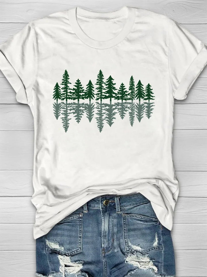 Pine Reflection Print Crew Neck T-shirt